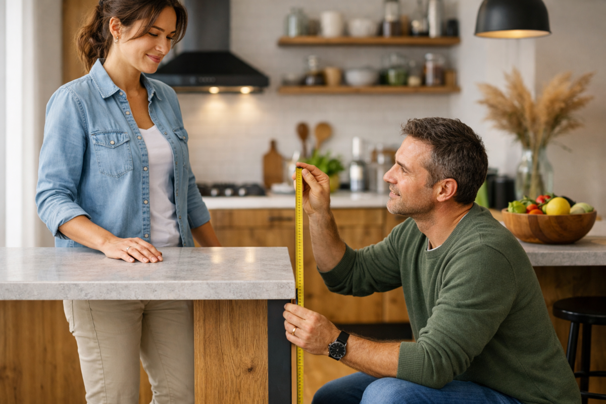Hauteur ergonomique d'un plan de travail de cuisine avec mesures et normes d'installation