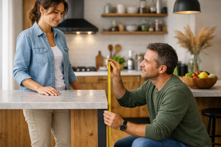 Hauteur ergonomique d'un plan de travail de cuisine avec mesures et normes d'installation