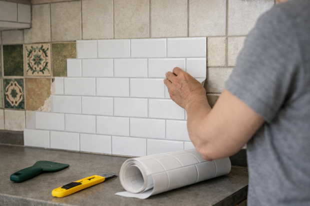 Pose d'une nouvelle crédence par-dessus l'ancienne sans démolition dans une cuisine moderne